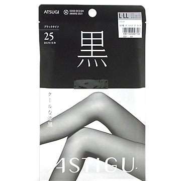 アツギ アスティーグ 【黒】 クールな漆黒 25デニール シアータイツ L～LL #016 ディープブラック